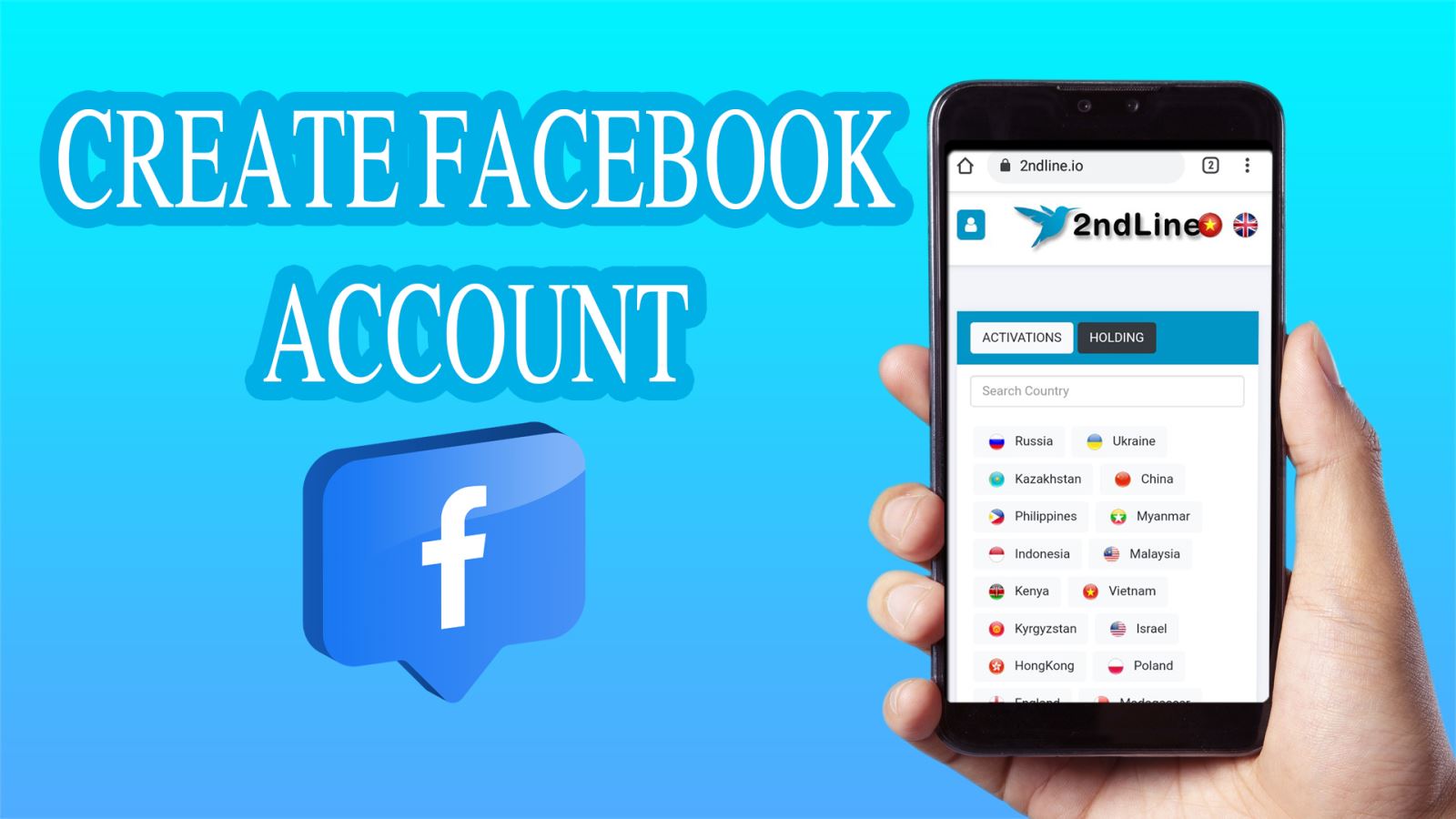 Instructions on how to create a facebook account at 2ndLine.io
